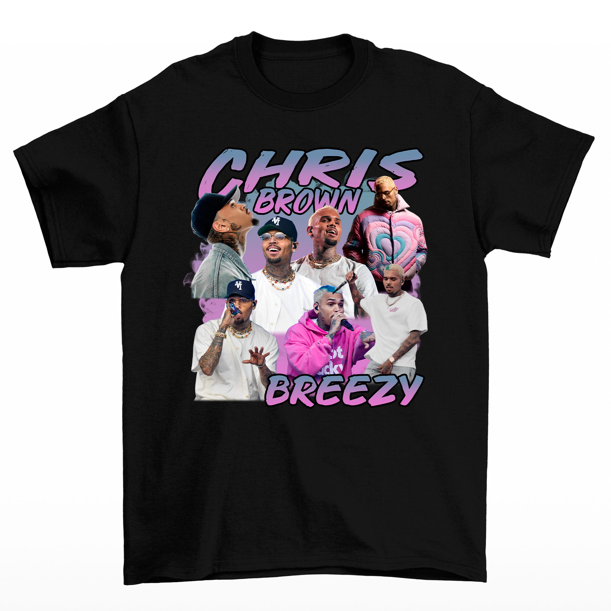 Camiseta Básica Chris Brown Breezy Graphic- PRETO