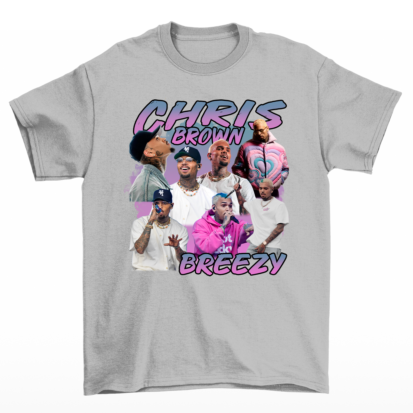 Camiseta Básica Chris Brown Breezy Graphic- CINZA