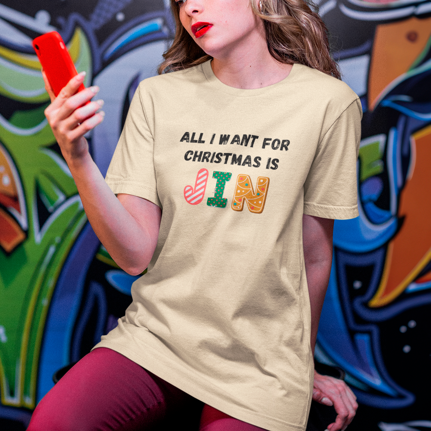 Camiseta Básica Christmas BTS All I Want For Christmas Is Jin