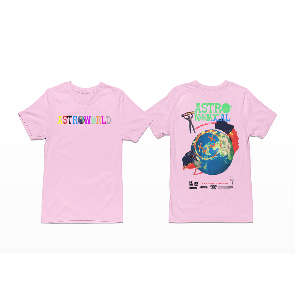 camisa básica rosa bebê estampa de astroworld travis scott