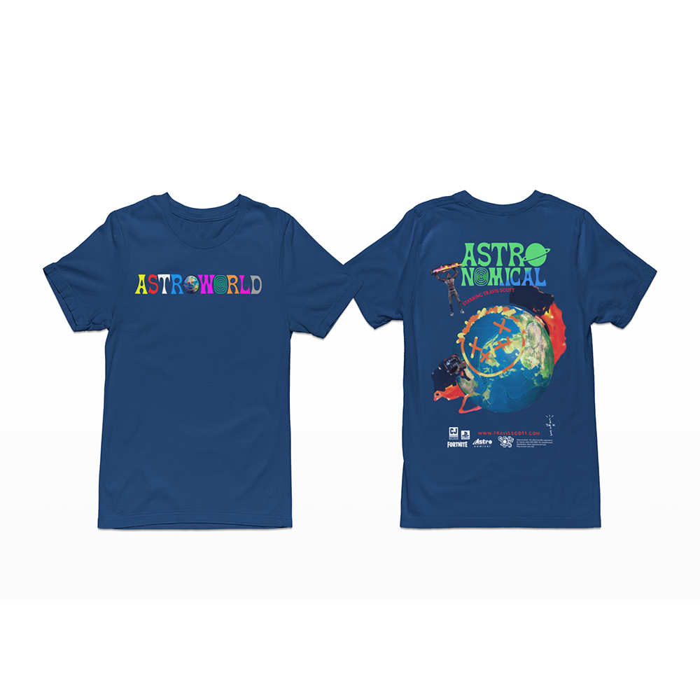 camisa básica azul marinho estampa de astroworld travis scott