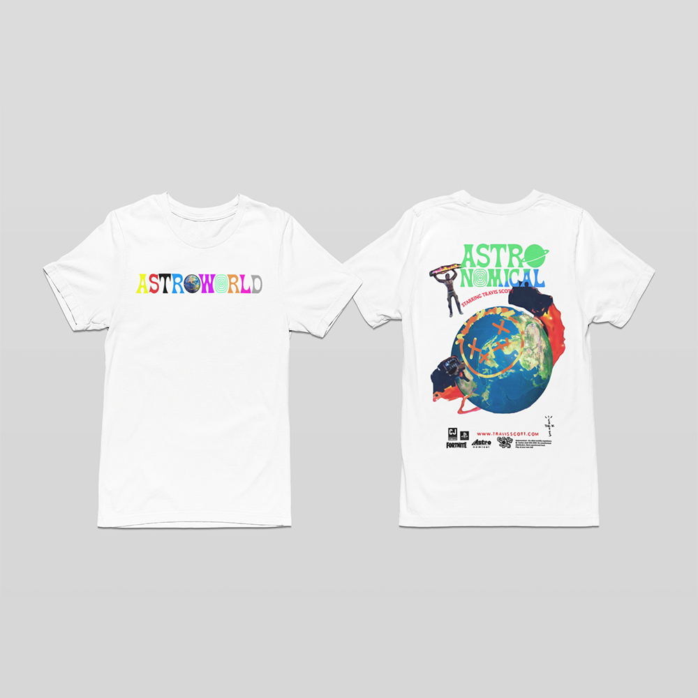 camisa básica branco estampa de astroworld travis scott