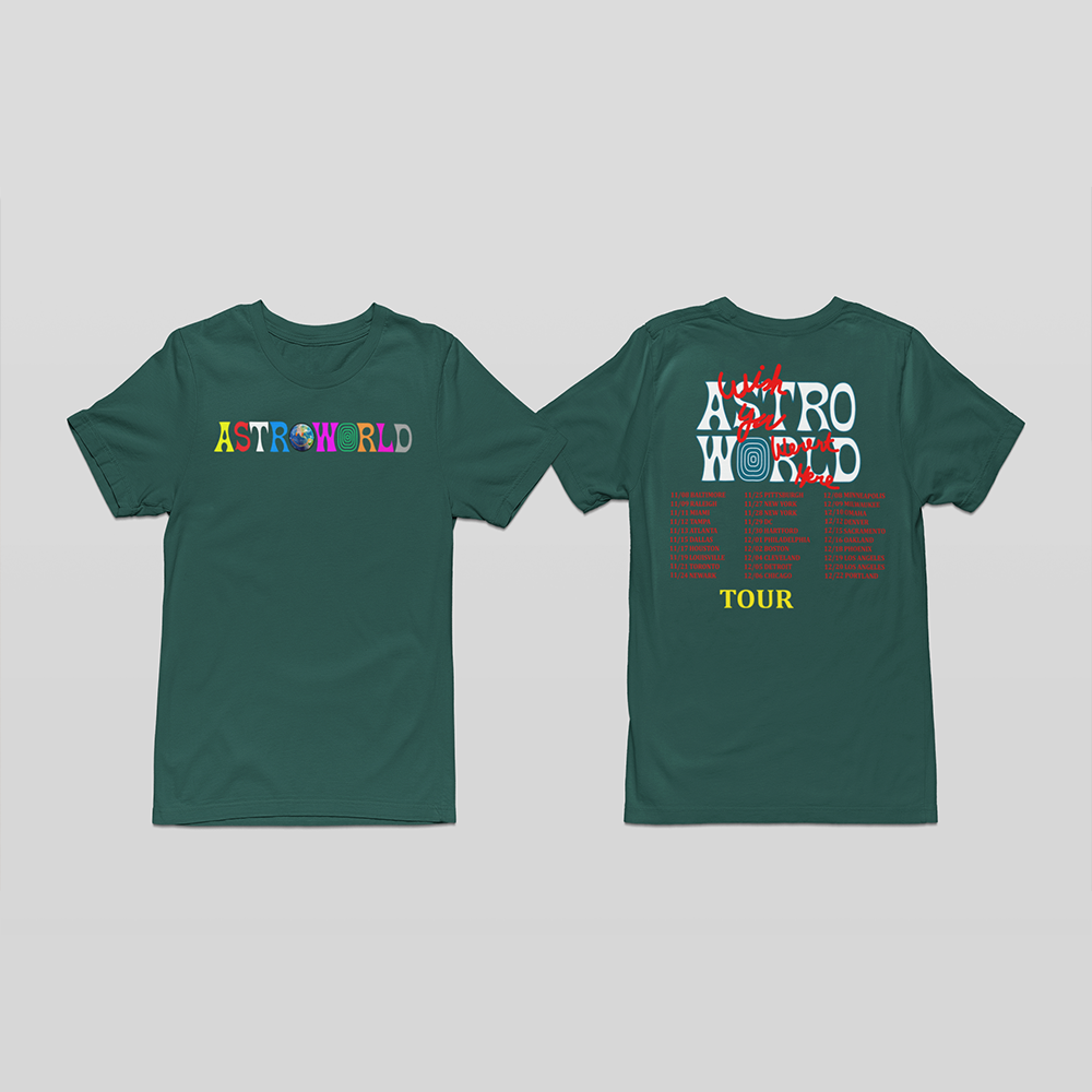 Camiseta Básica Travis Scott Astroworld Tour- verde