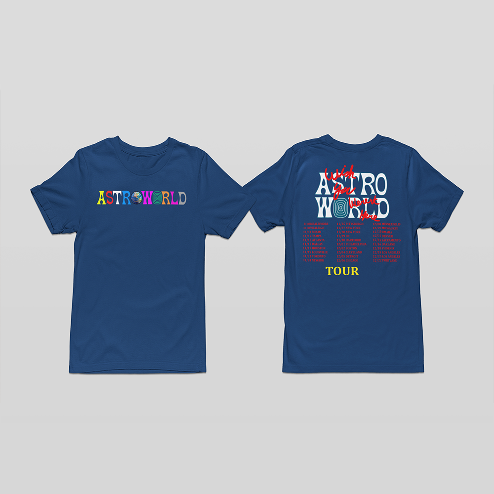 Camiseta Básica Travis Scott Astroworld Tour- azul-marinho