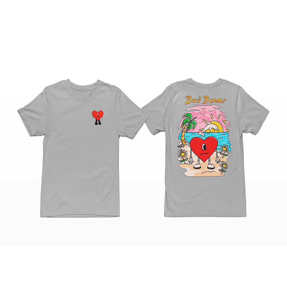 Camiseta Básica Heart Bad Bunny Cinza 