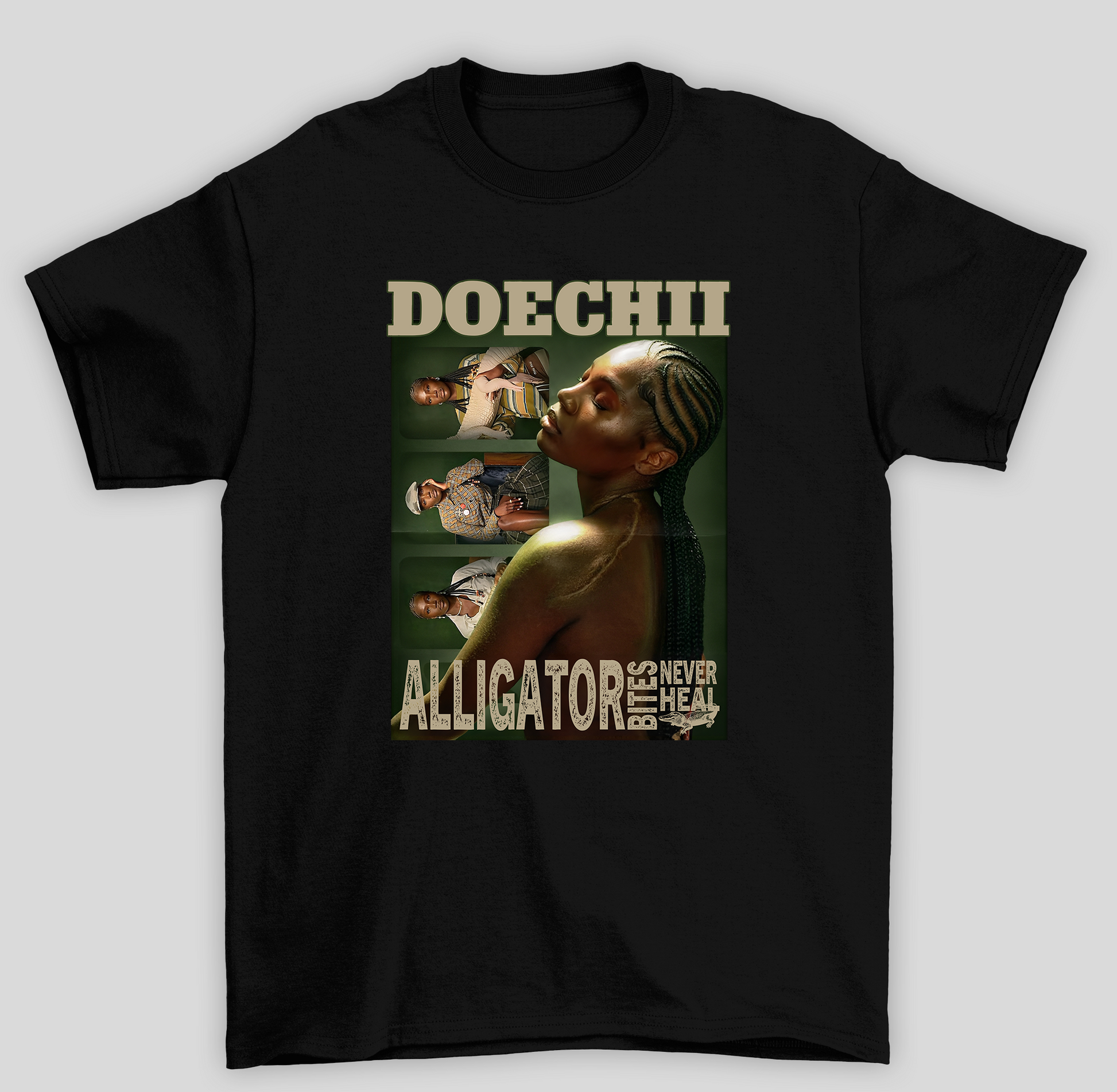 Camiseta Básica Doechii Alligator Bites Never Heal- preto