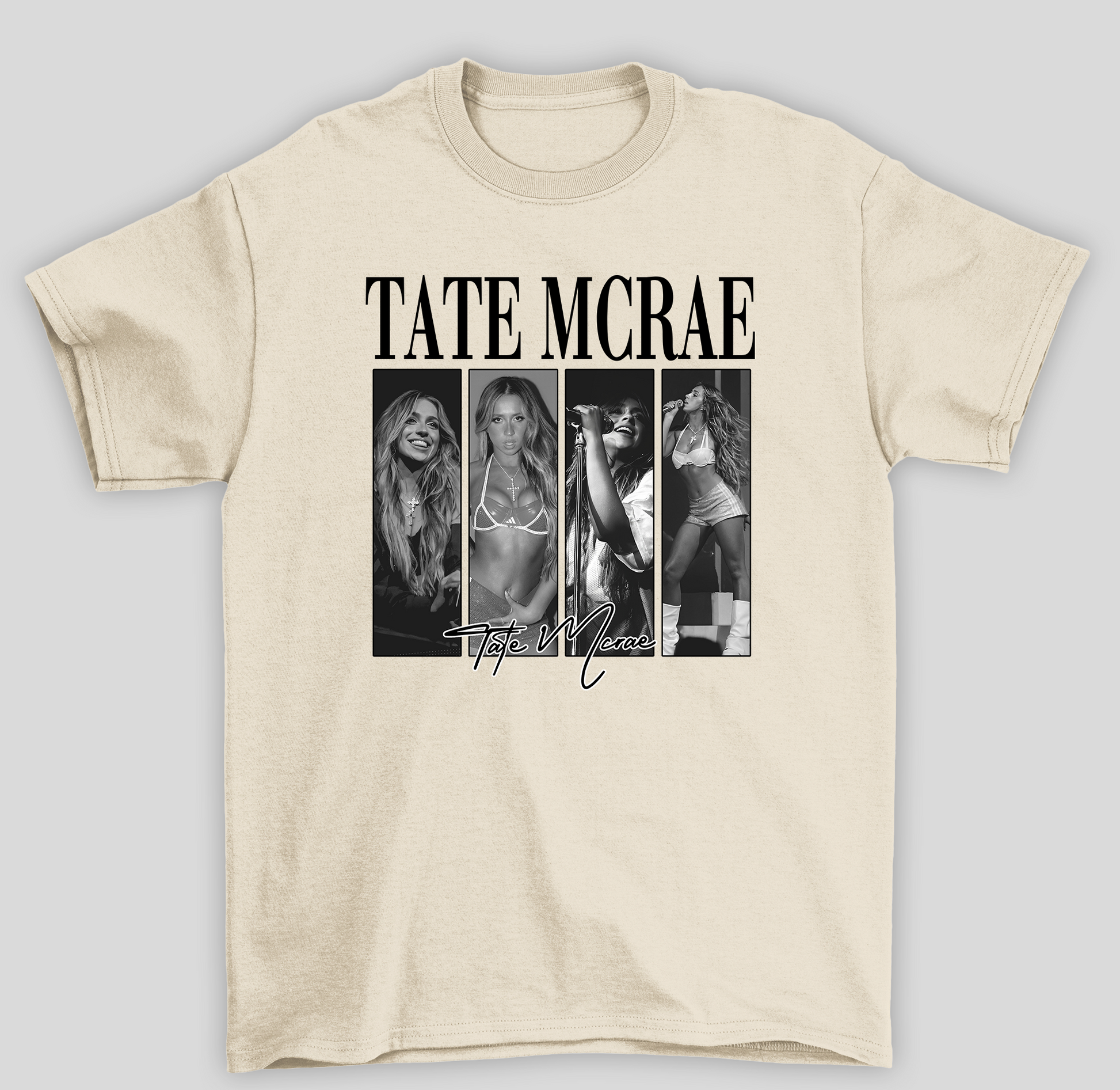 Camiseta Básica Tate McRae Collage- pérola