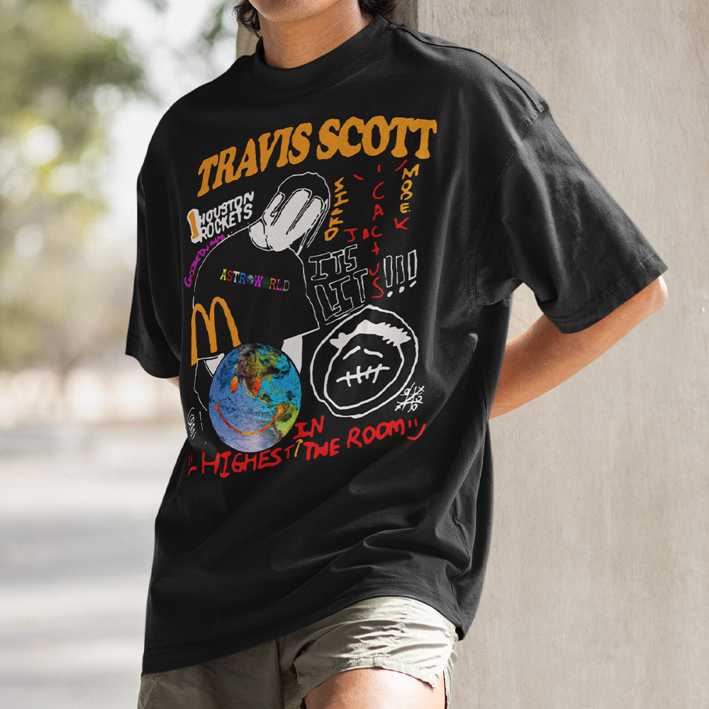 Camiseta Oversized Travis Scott Singles Rap Music- preto