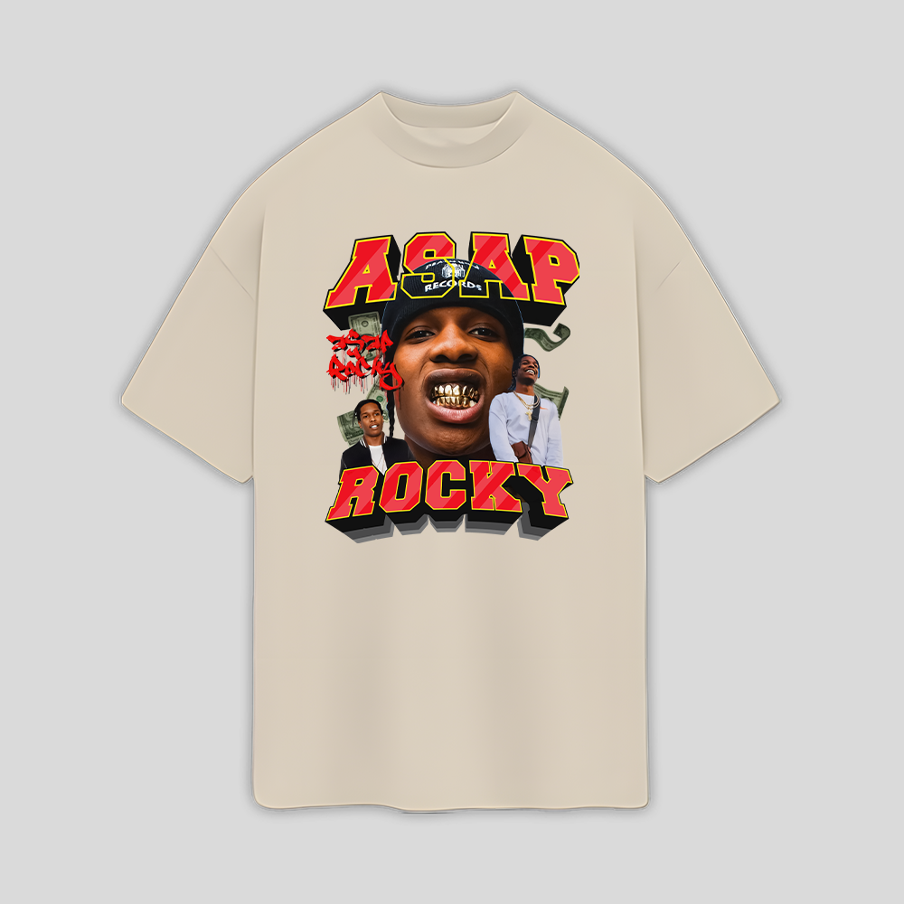 Camiseta Oversized Asap Rocky Merch- pérola