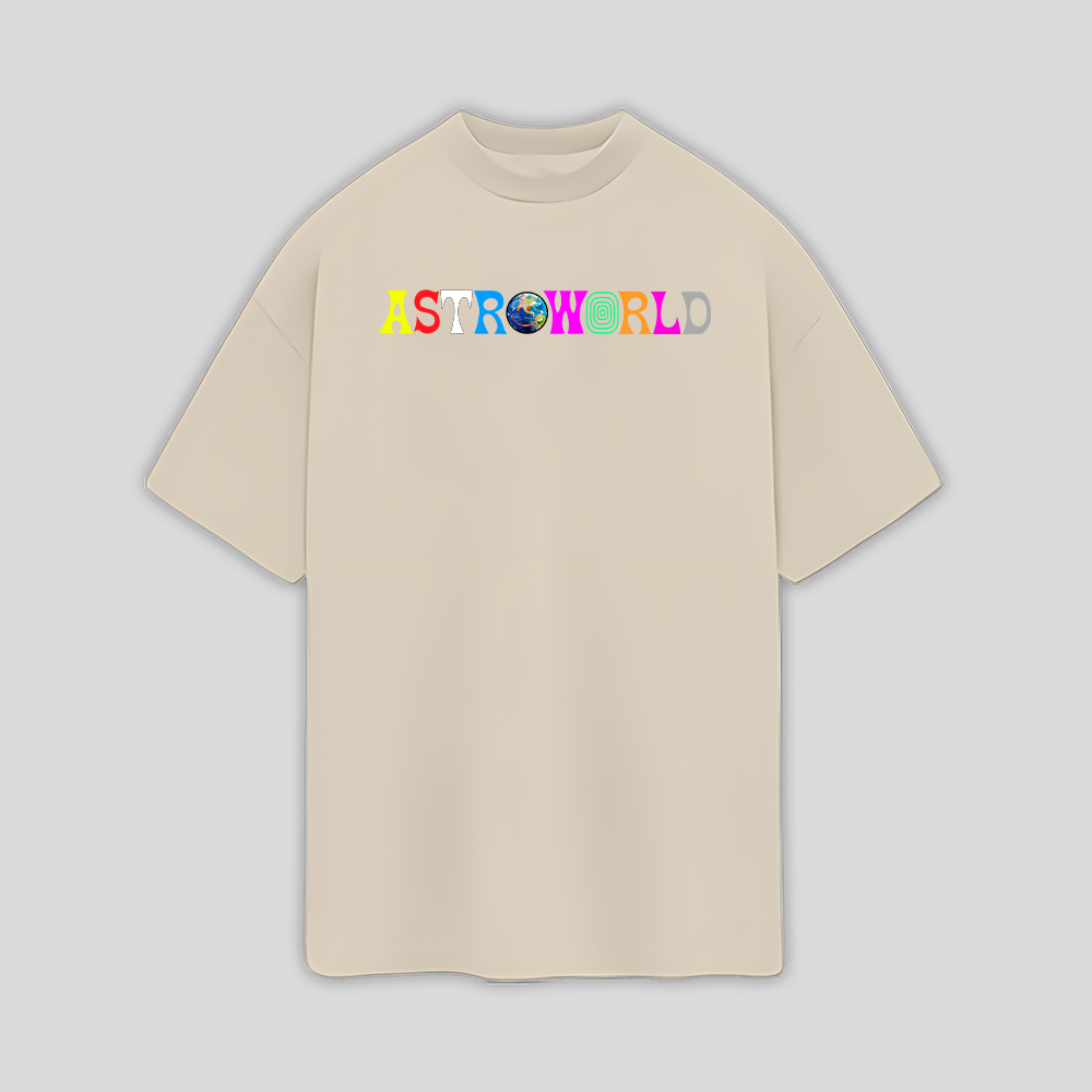 Camiseta Oversized Travis Scott Astroworld Logo- pérola