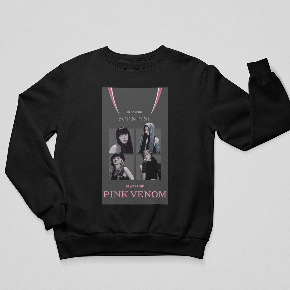 Moletom Gola Redonda Pink Venom Classic Blackpink-PRETO