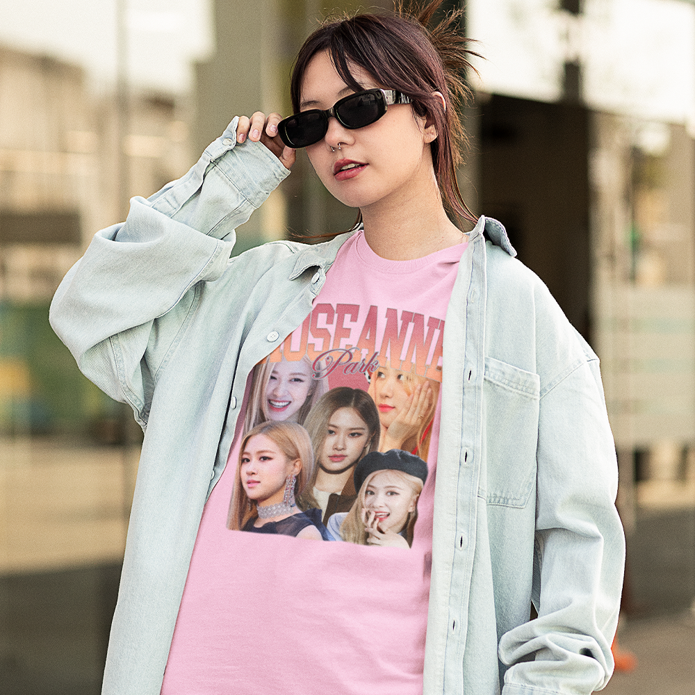 Camiseta Básica Roseanne Park Blackpink-ROSA BEBE