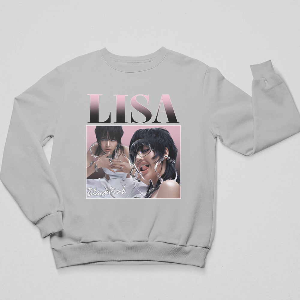 Moletom Gola Redonda Lisa Graphic Retro Blackpink - cinza