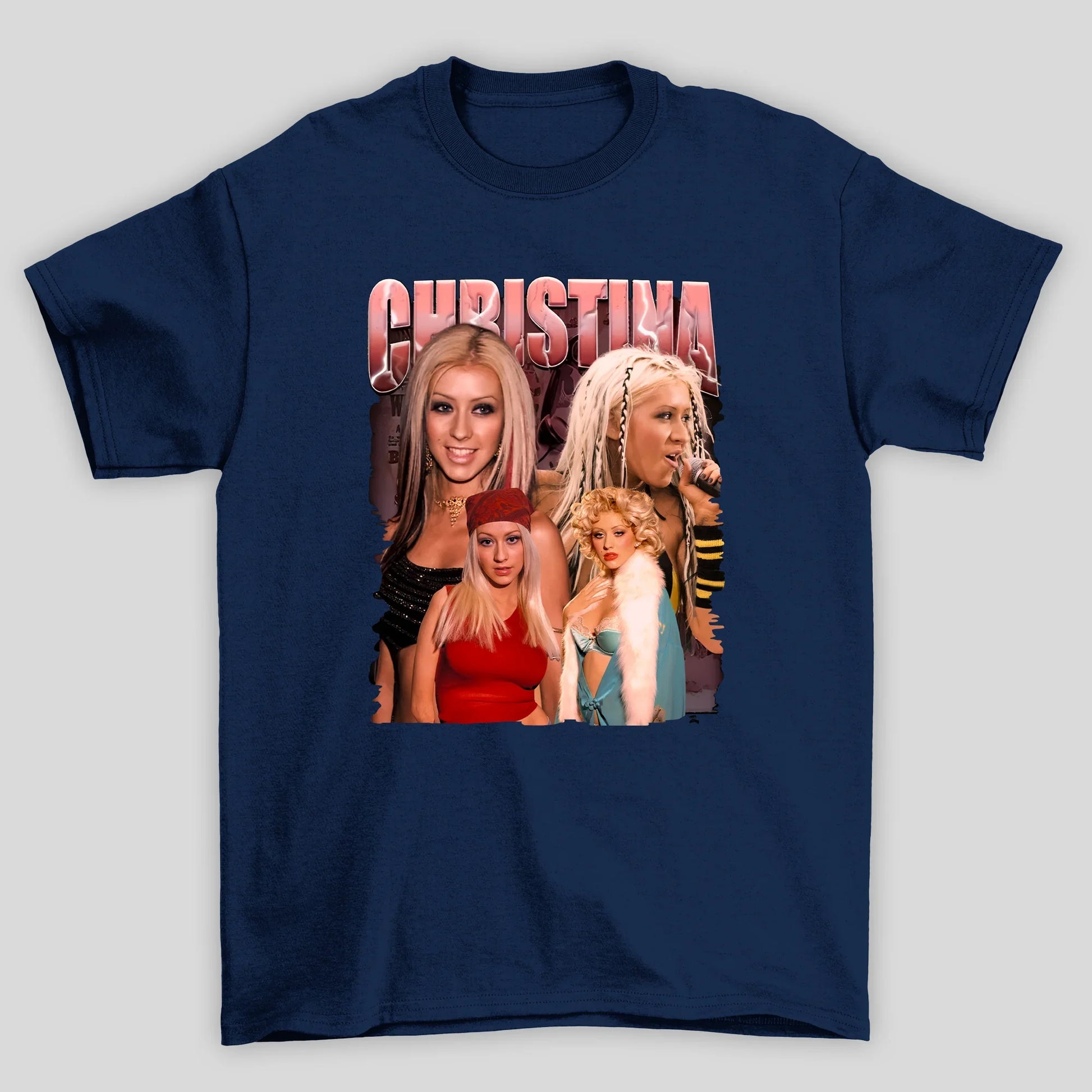 Camiseta Básica Christina Aguilera Vintage Retro- azul-marinho