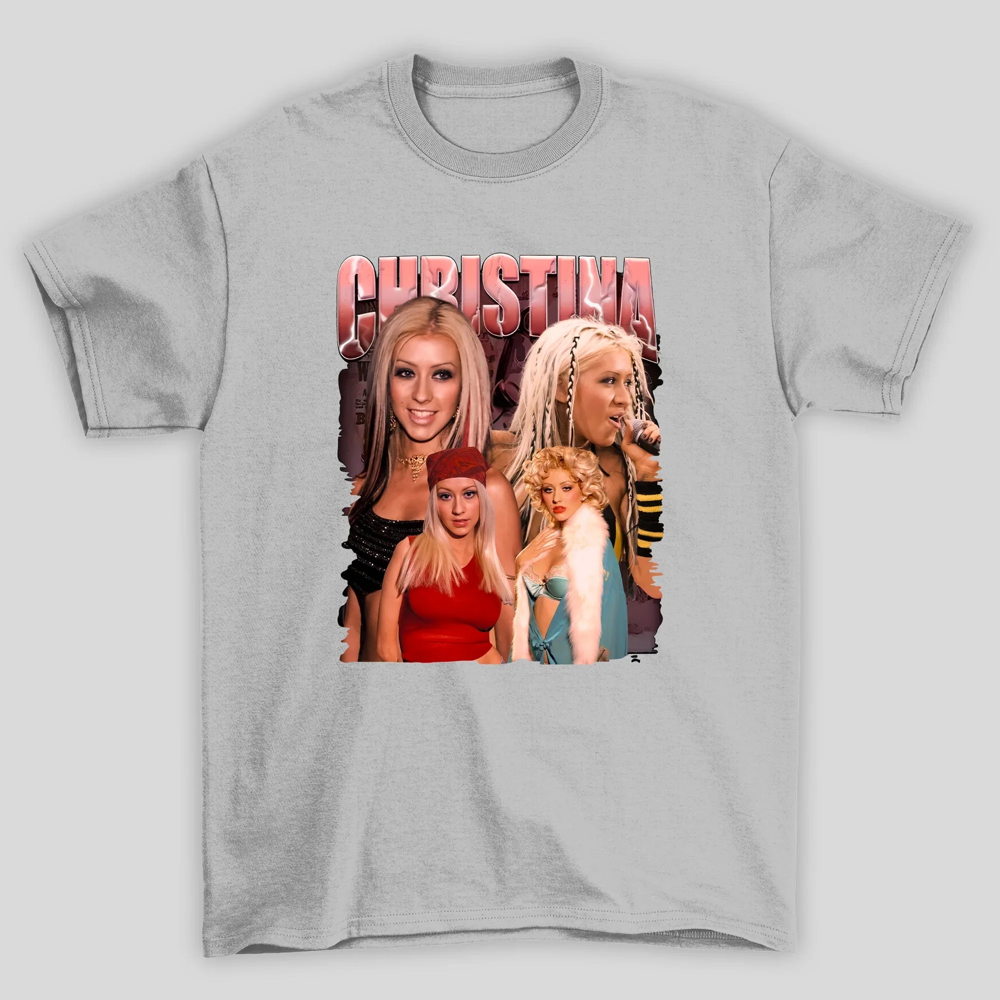 Camiseta Básica Christina Aguilera Vintage Retro- cinza