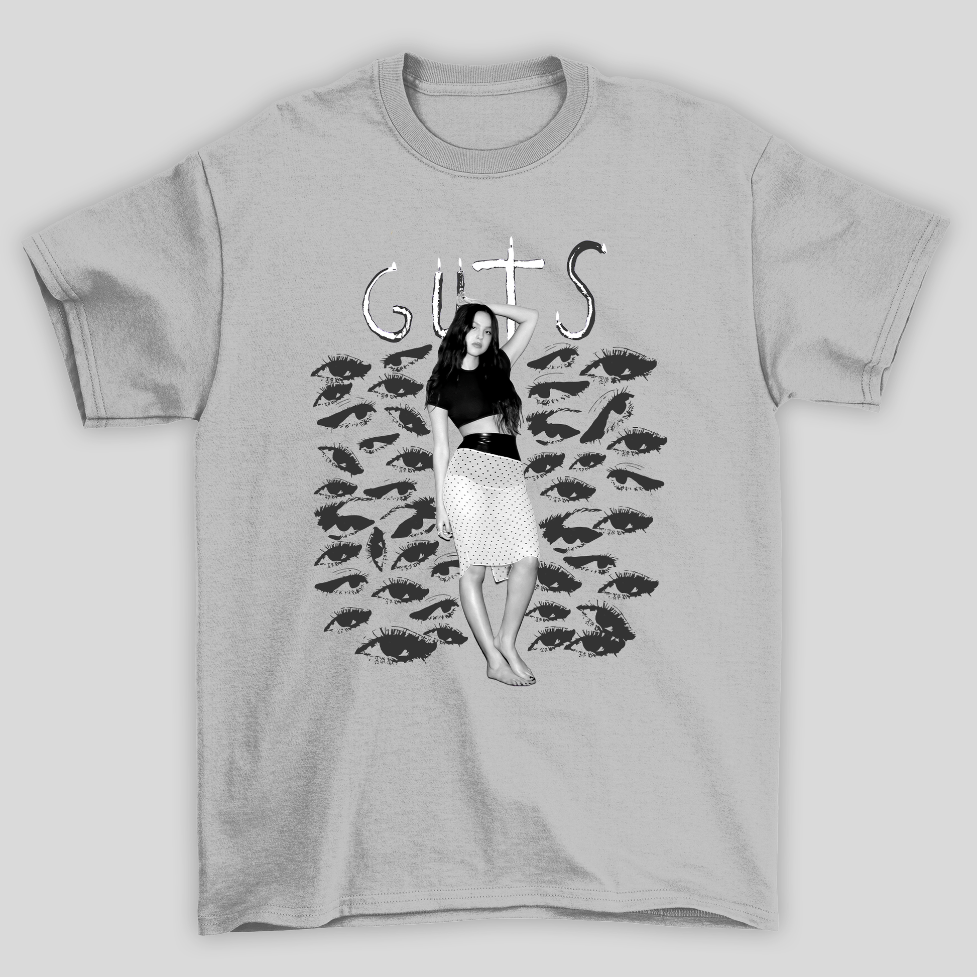 Camiseta Básica Olivia Rodrigo Vintage Guts Album- cinza