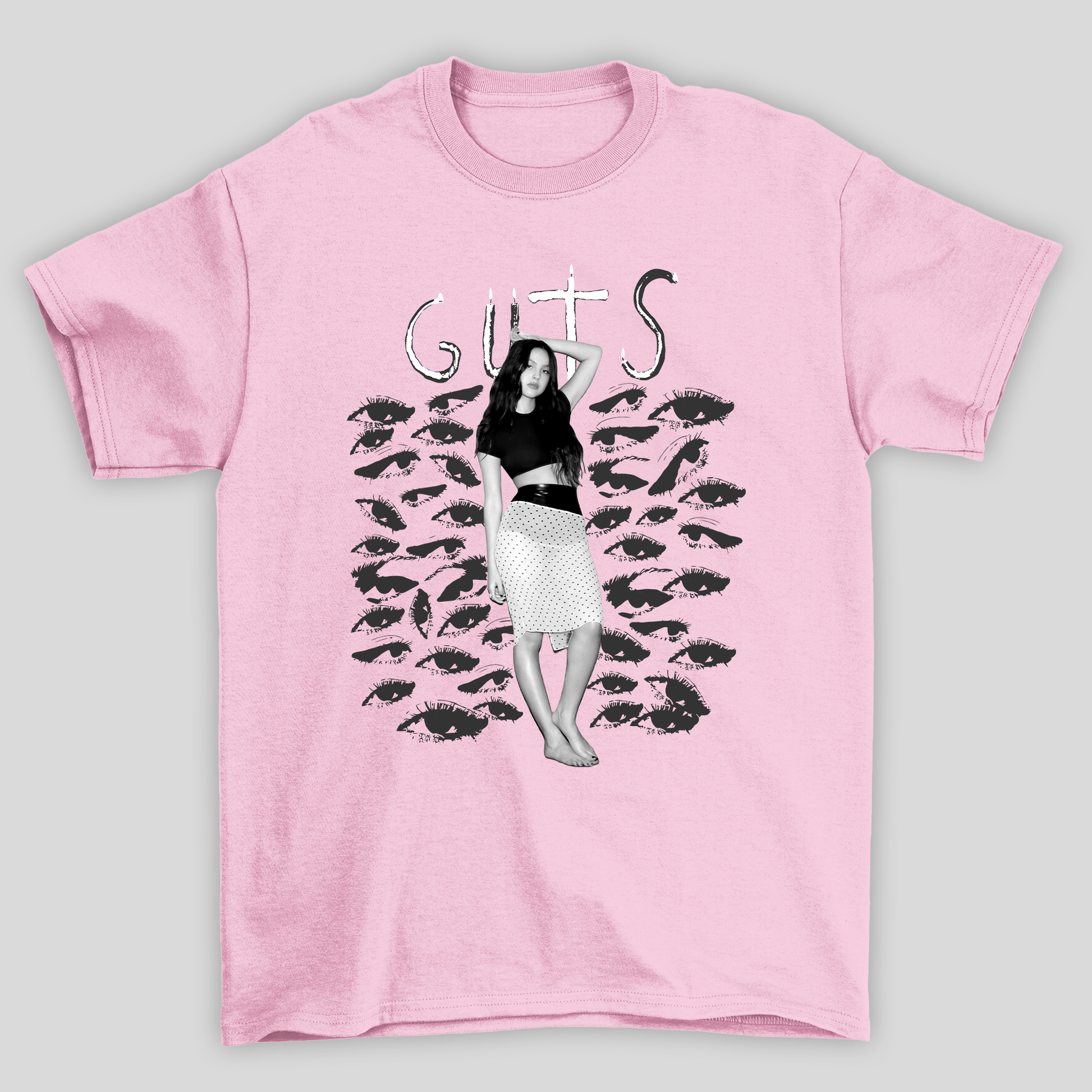 Camiseta Básica Olivia Rodrigo Vintage Guts Album- rosa bebe