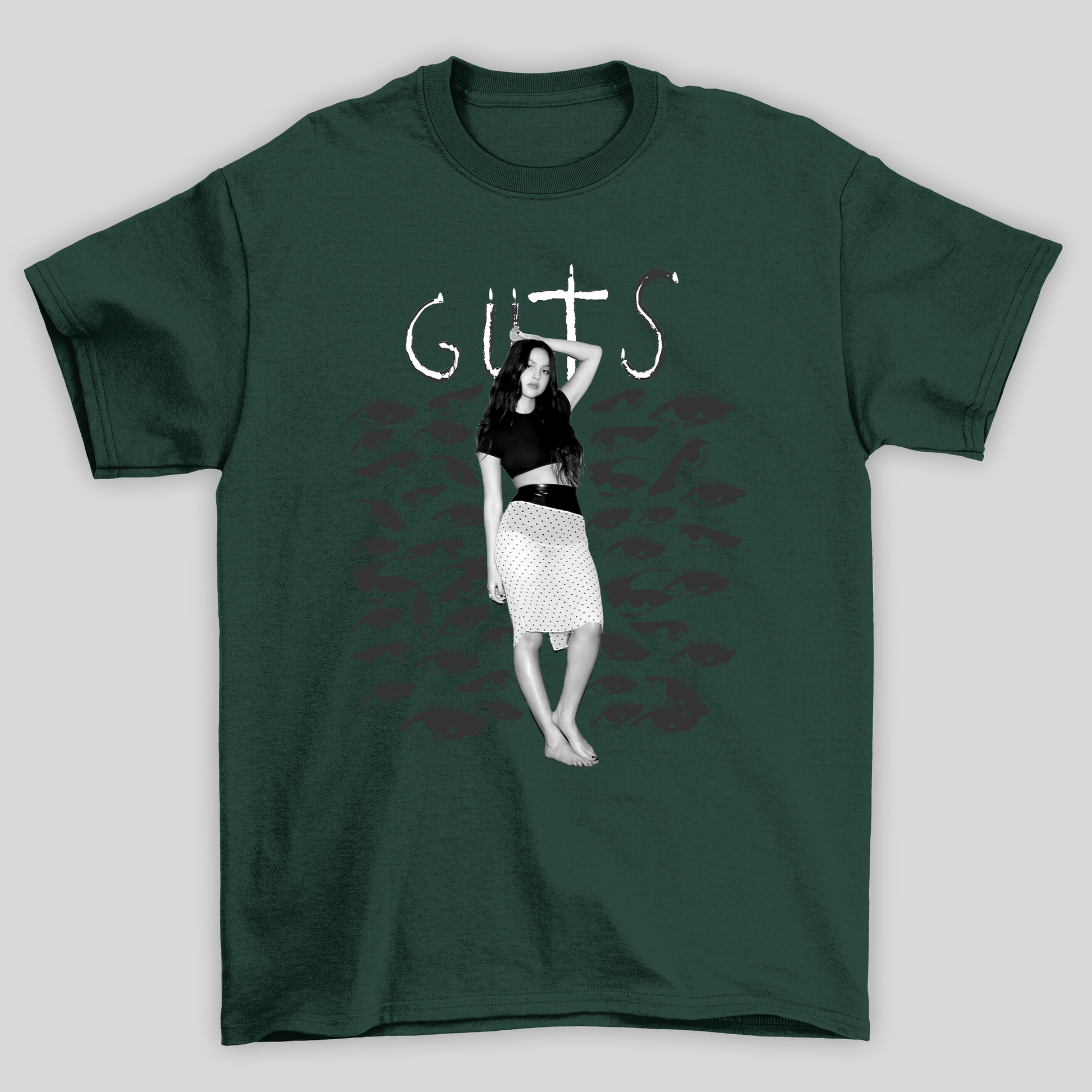 Camiseta Básica Olivia Rodrigo Vintage Guts Album- verde