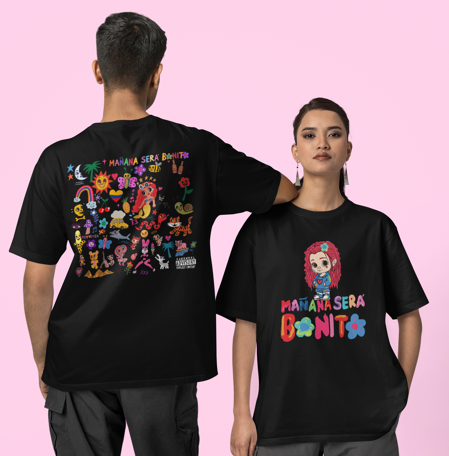 Camiseta Básica Karol G Illustrated Bichota Preto