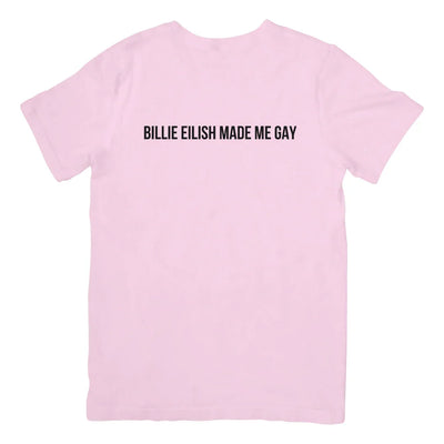 Camiseta Básica Billie Eilish Made Me Gay - Rosa Bebê