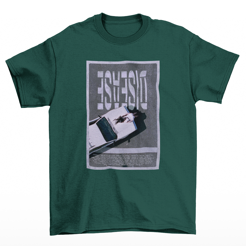Camiseta Básica Lady Gaga Disease Poster Verde 