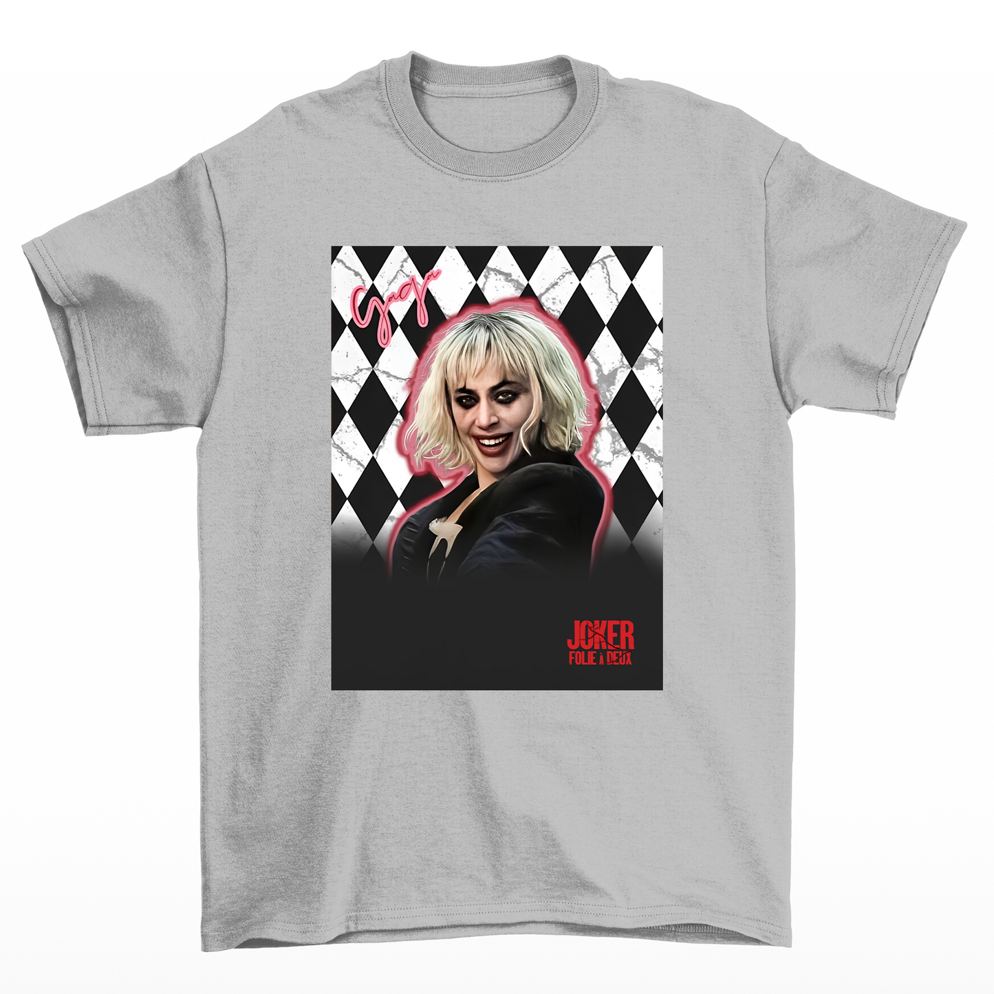 Camiseta Básica Lady Gaga Joker Cinza 