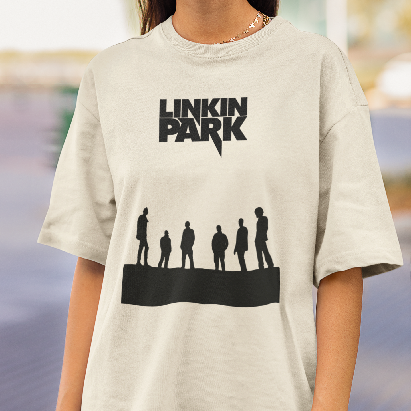 Camiseta Básica Linkin Park Band Retro - pérola