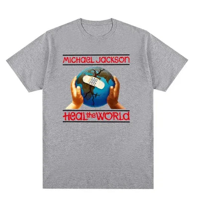 Camiseta Básica Michael Jackson Heal The World - cinza