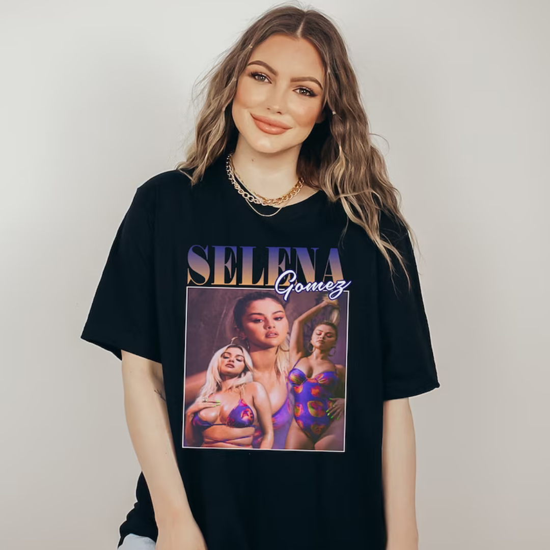 Camiseta Básica Selena Gomez Aesthetic - preto
