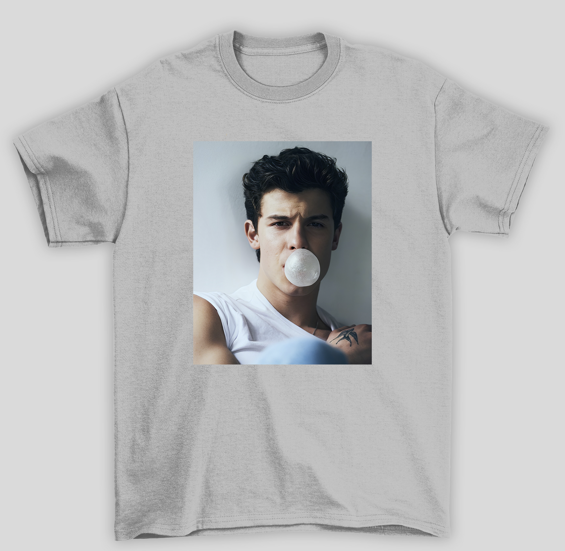 Camiseta Básica Shawn Mendes Bubble -cinza