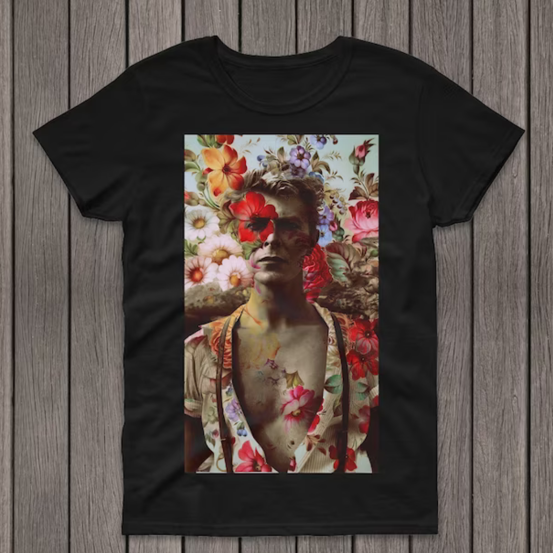Camiseta Básica David Bowie Flowers