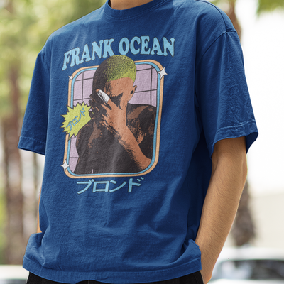 camiseta básica azul marinho frank ocean cabeça verde japonês