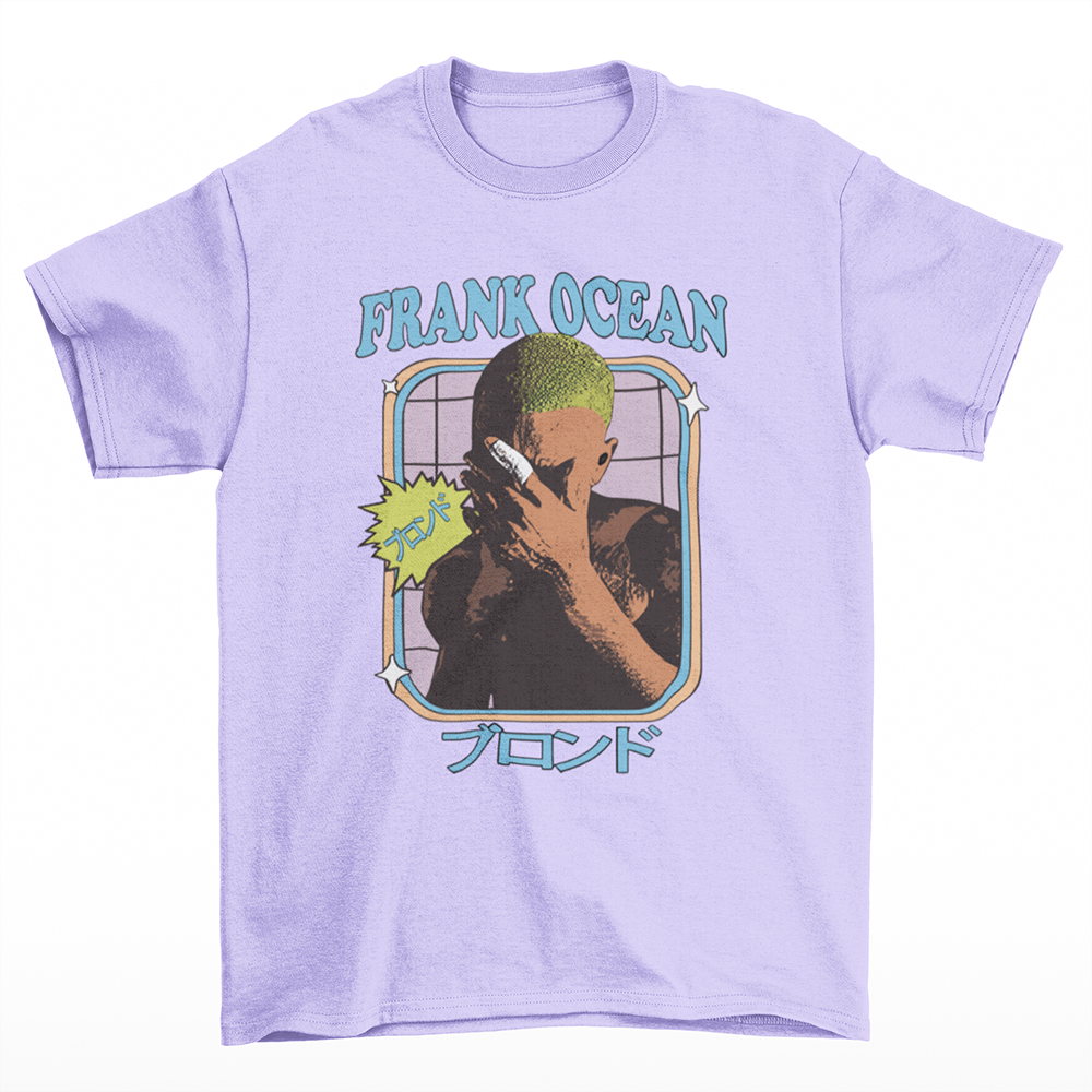 camiseta básica lilás frank ocean cabeça verde japonês