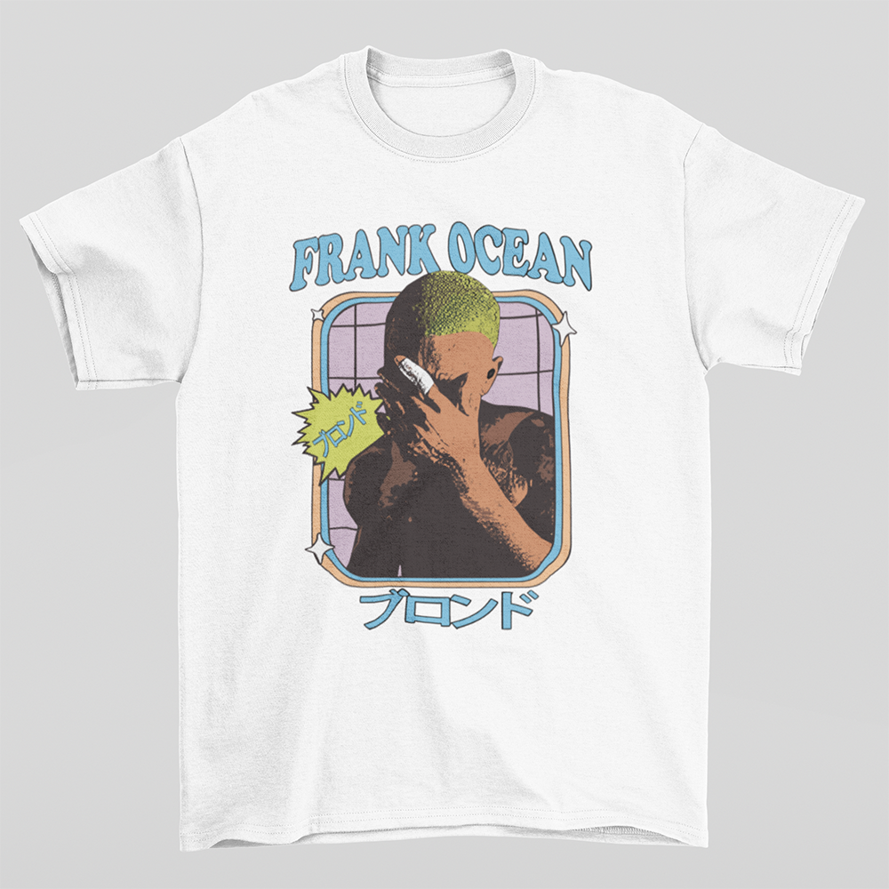 camiseta básica branco frank ocean cabeça verde japonês