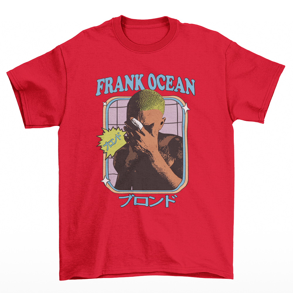 camiseta básica vermelho frank ocean cabeça verde japonês