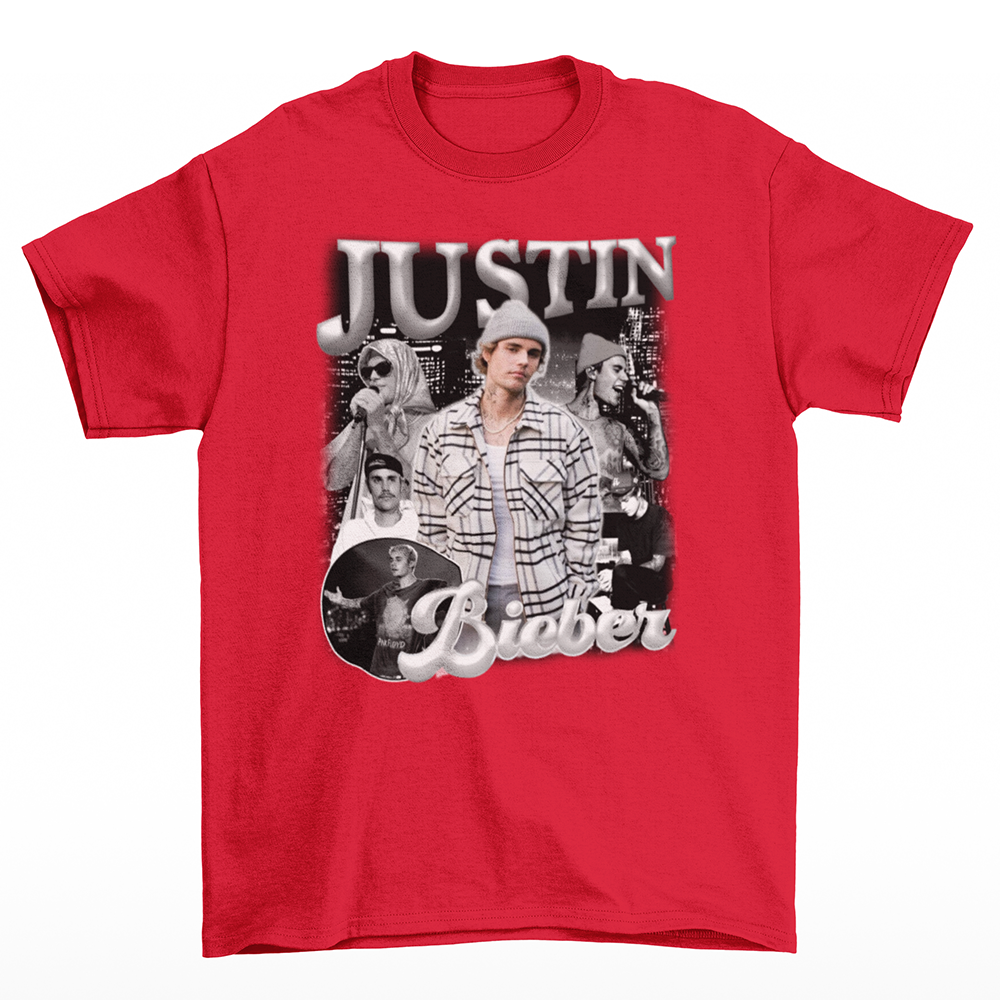 Camiseta Básica Justin Bieber Merch- Vermelho