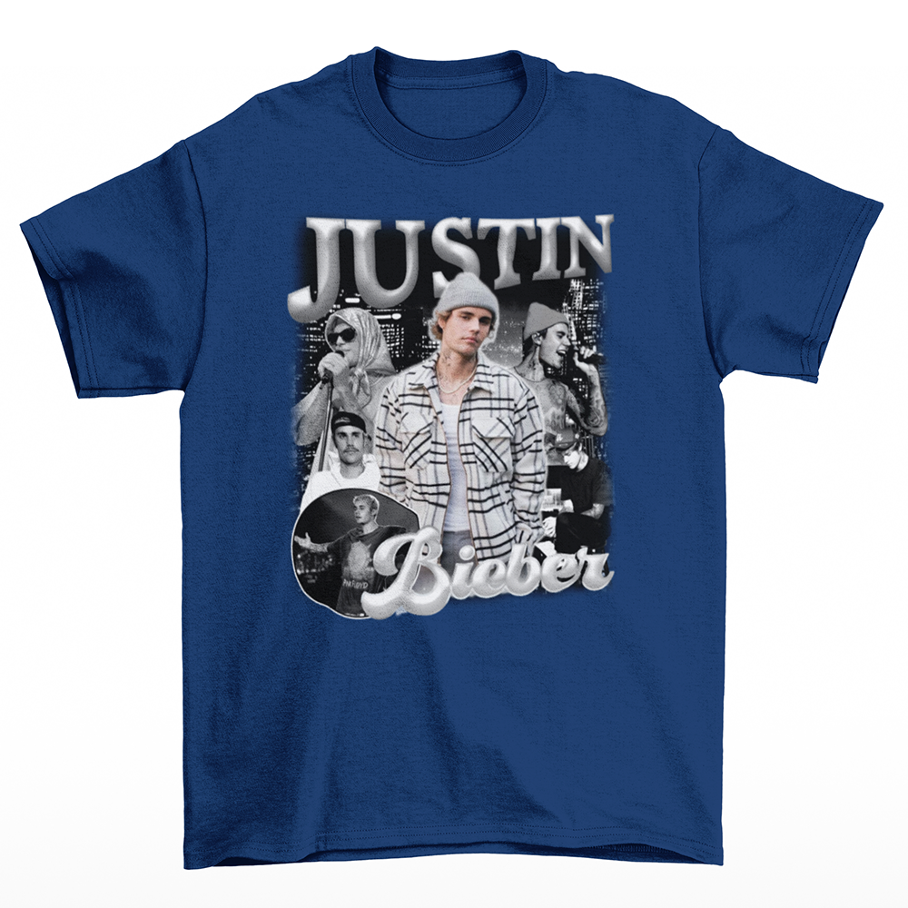 Camiseta Básica Justin Bieber Merch- Azul-marinho