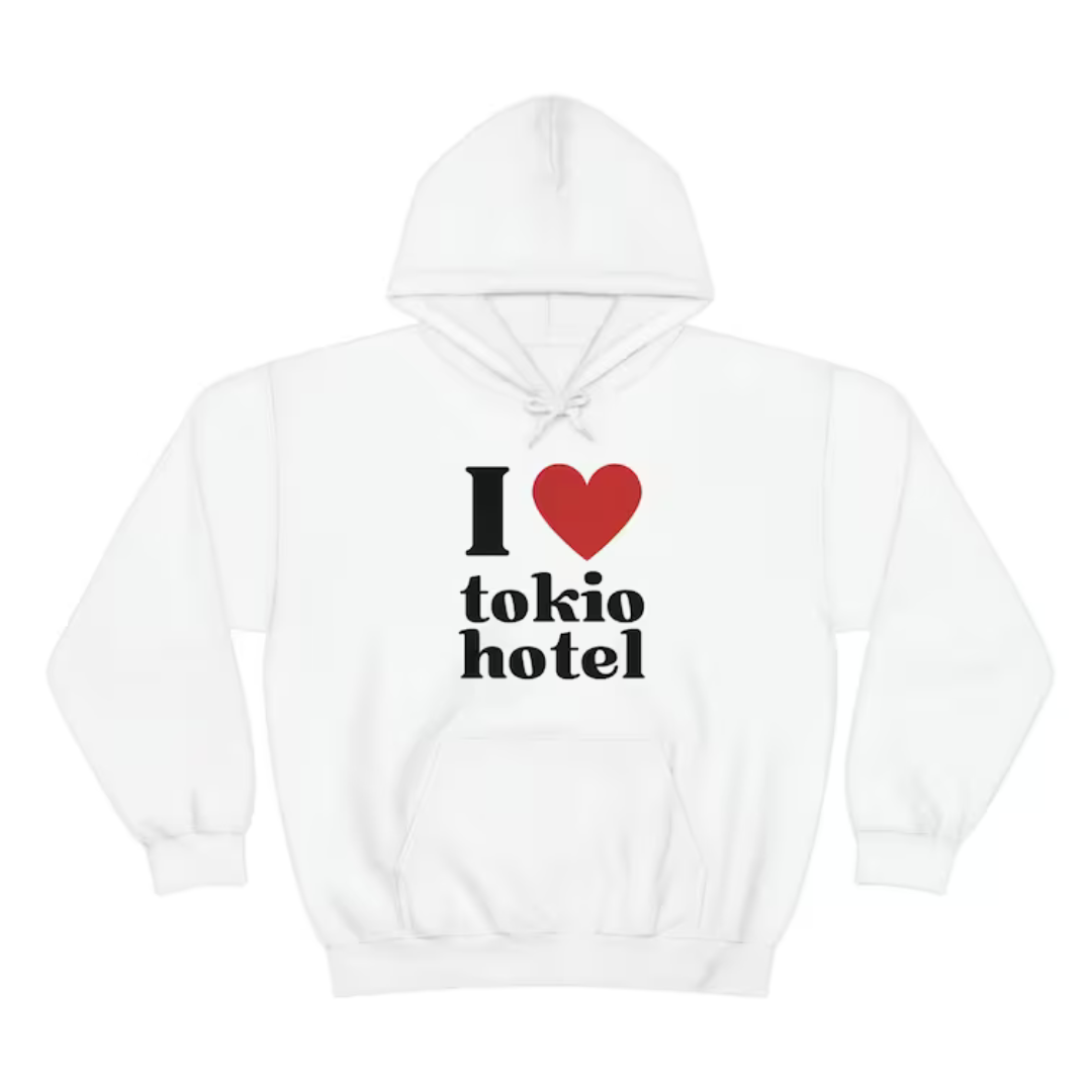 Moletom Canguru Tokio Hotel I Love - branco