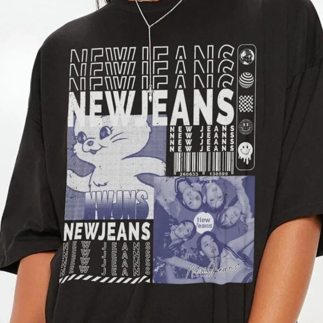 Camiseta Básica NewJeans Vintage – Saoko