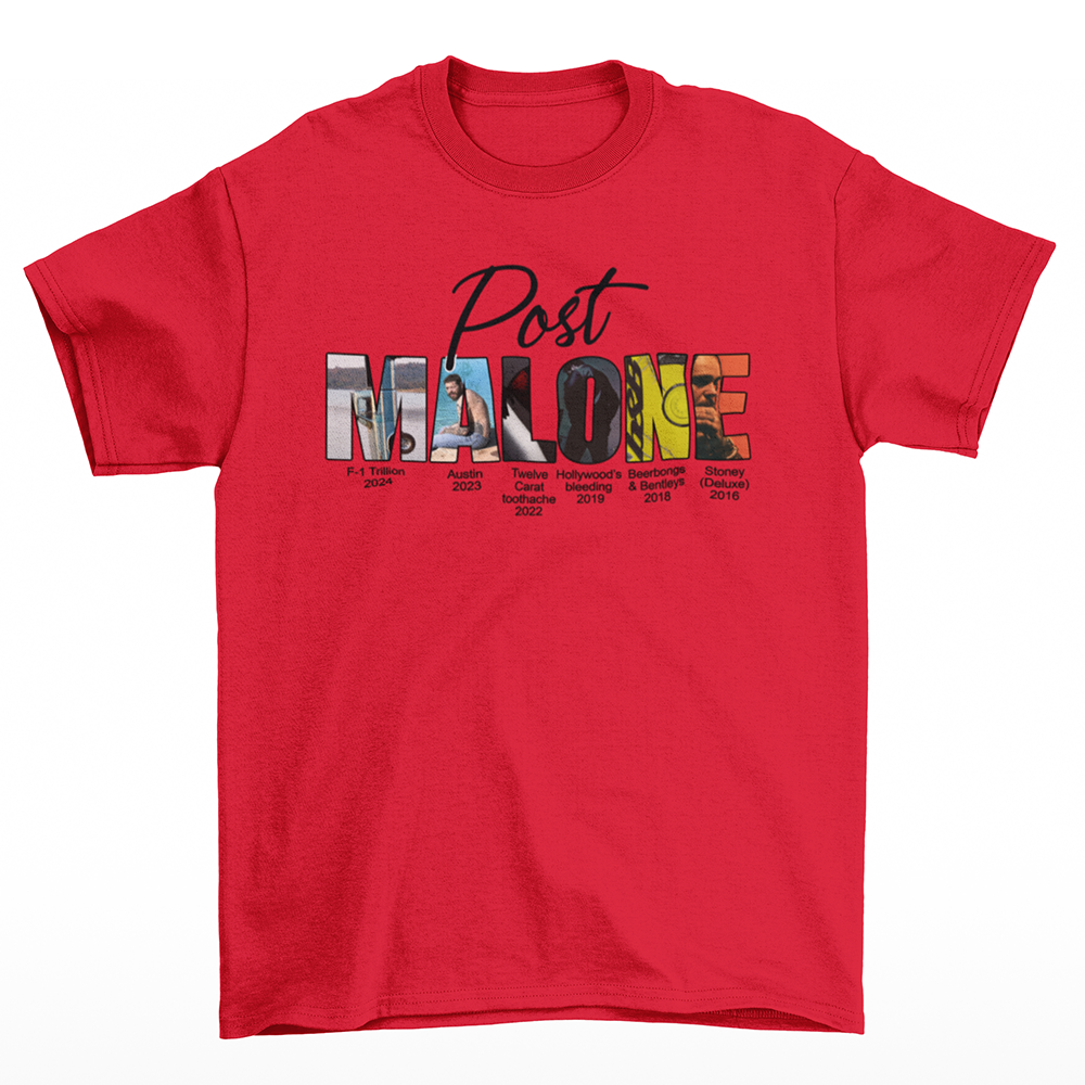 Camiseta Básica Post Malone Albuns Graphic- vermelho