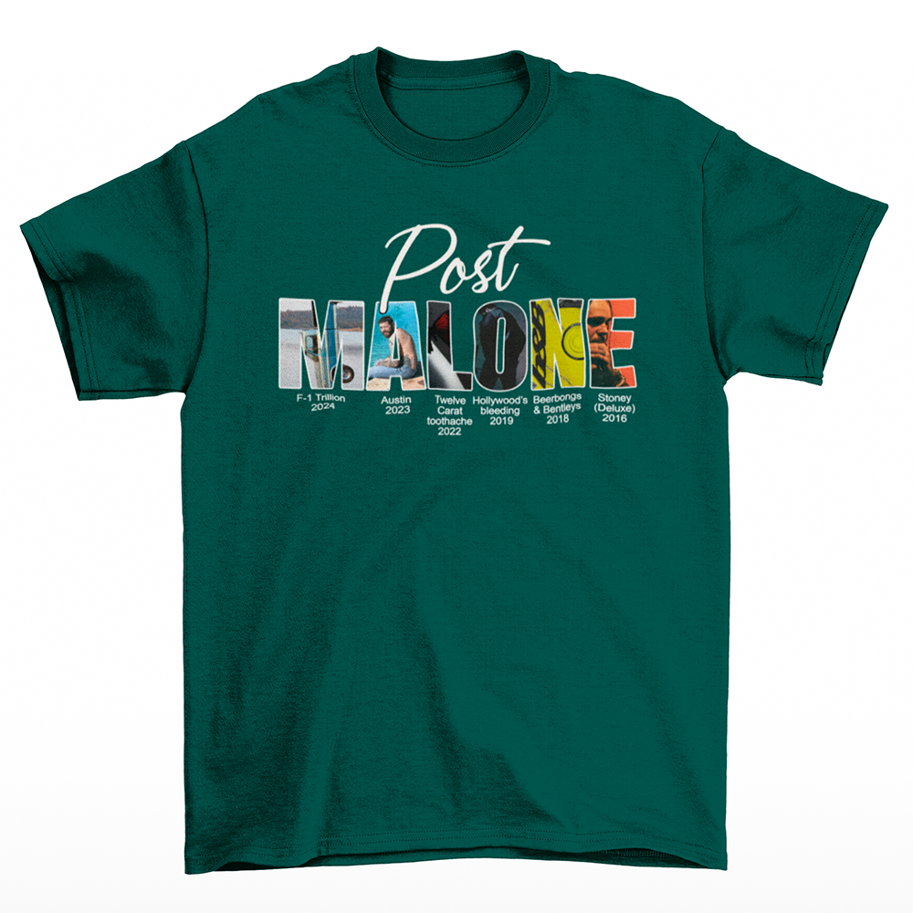 Camiseta Básica Post Malone Albuns Graphic- verde