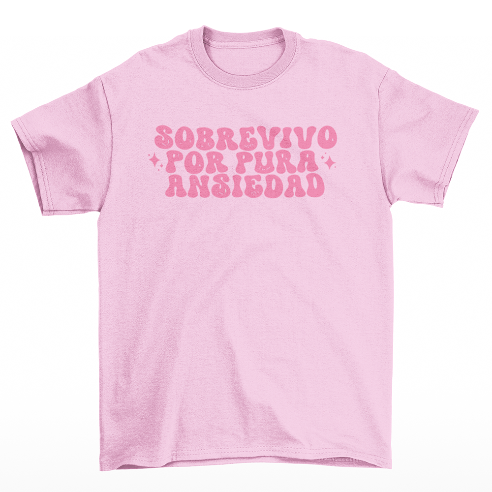 Camiseta Básica RBD Sobrevivo Por Pura Ansiedad- rosa bebe