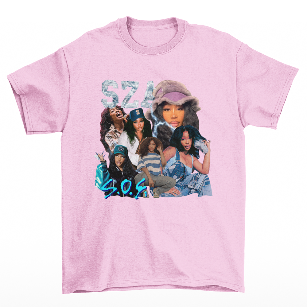 Camiseta Básica SZA Style SOS- Rosa Bebe