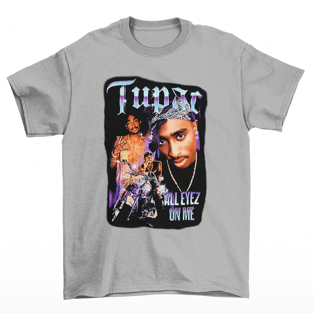 Camiseta Básica Tupac All Eyez On Me- Cinza