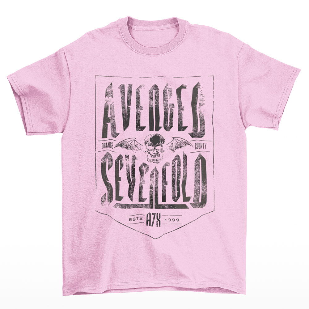 camiseta básica rosa bebê avenged caveira