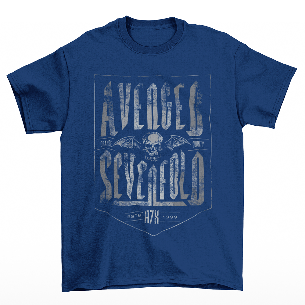 camiseta básica azul marinho avenged caveira