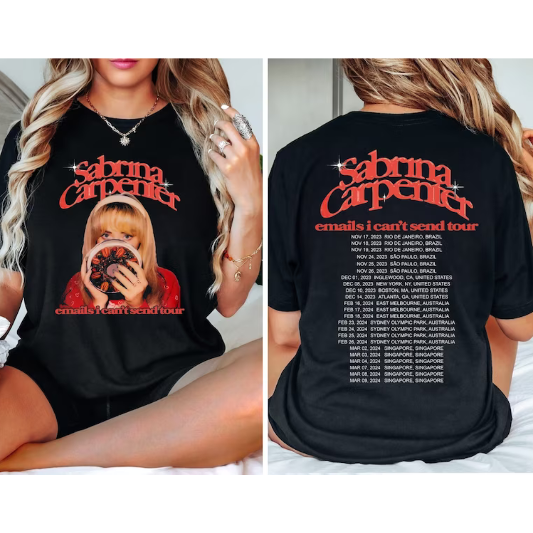 Camiseta Básica Sabrina Carpenter Email I Can't Send Tour Preto