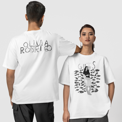 Camiseta Básica Olivia Rodrigo Vintage Guts Album- branco