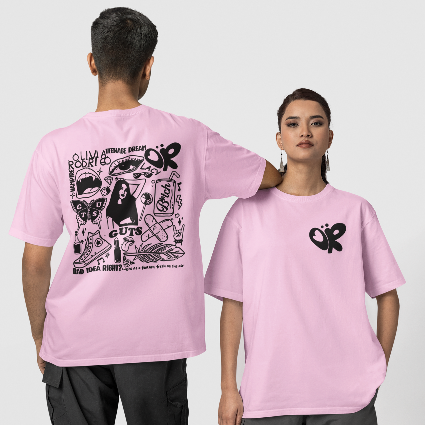 Camiseta Básica Olivia Rodrigo Musics- rosa bebe