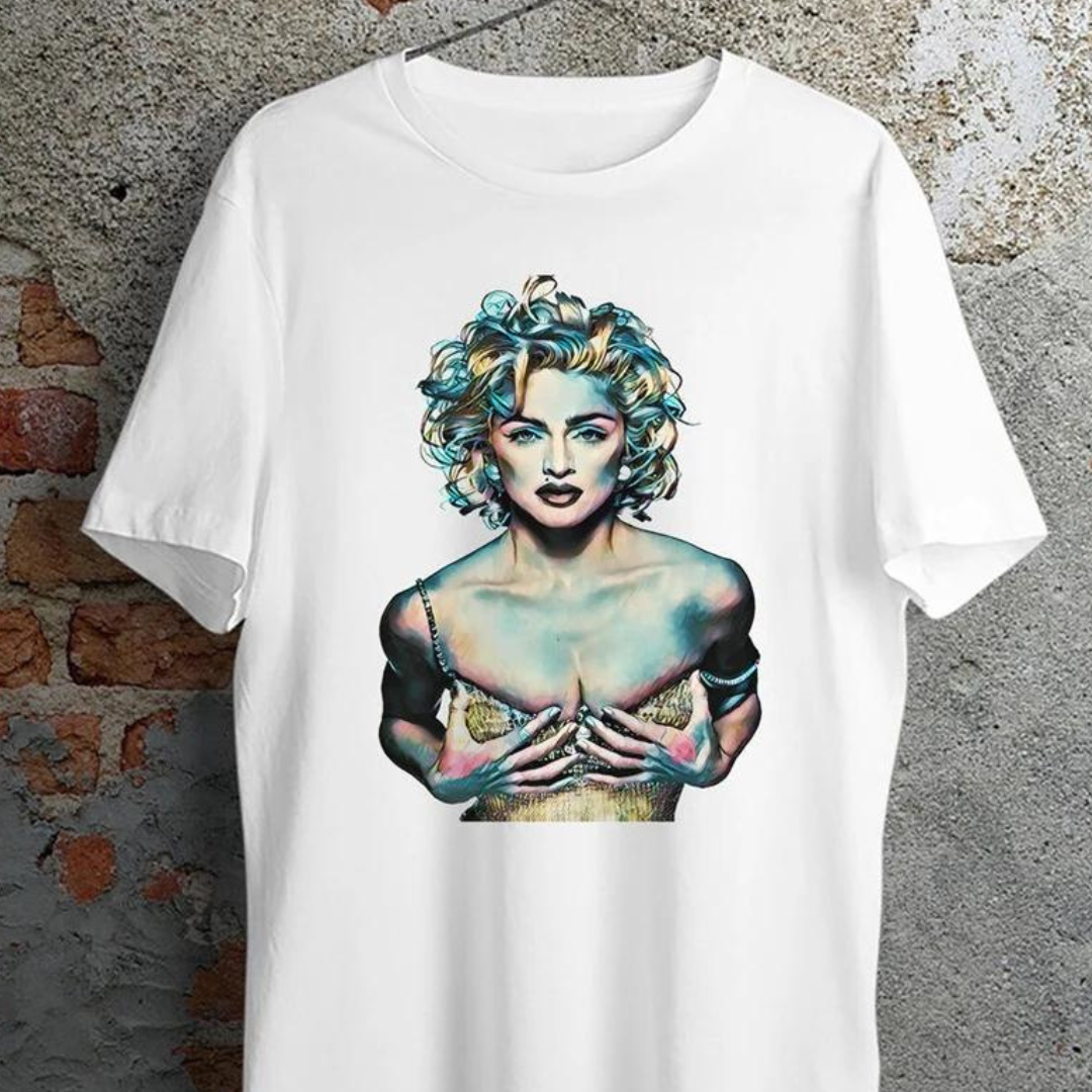 Camiseta Básica Madonna Graphic Poster Branco